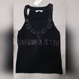Black Beaded Sleeveless V-Neck Sweater Size Medium NWT
